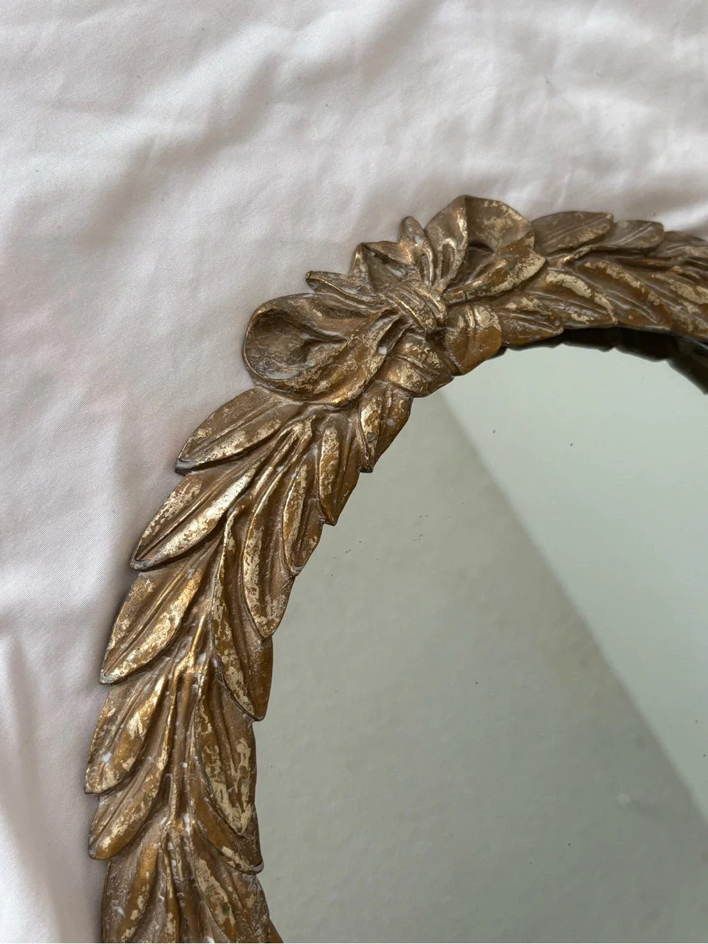 Vintage gold wreath bow mirror home decor wall having glam cottage regency